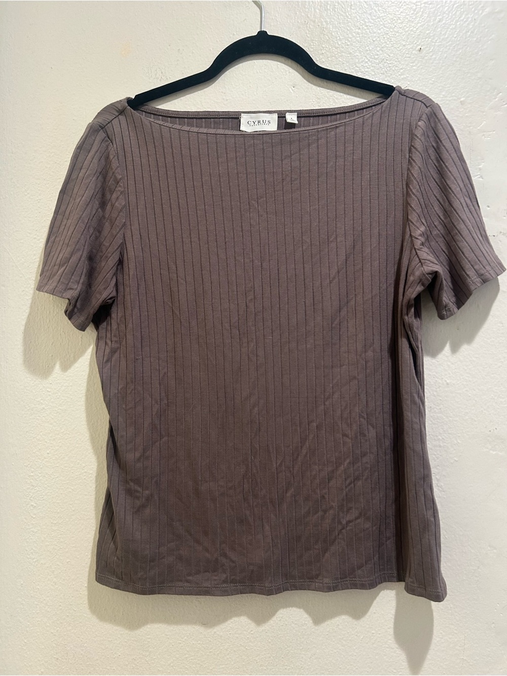 Cyrus Short Sleeve Ribbed Tee in Taupe Brown